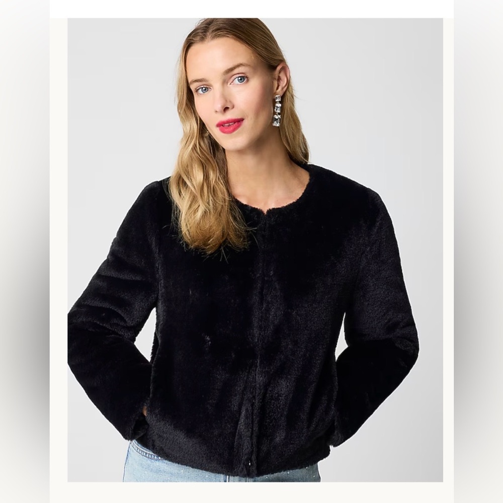 NWT: J. Crew: Women's Black Faux-Fur Cropped Jacket